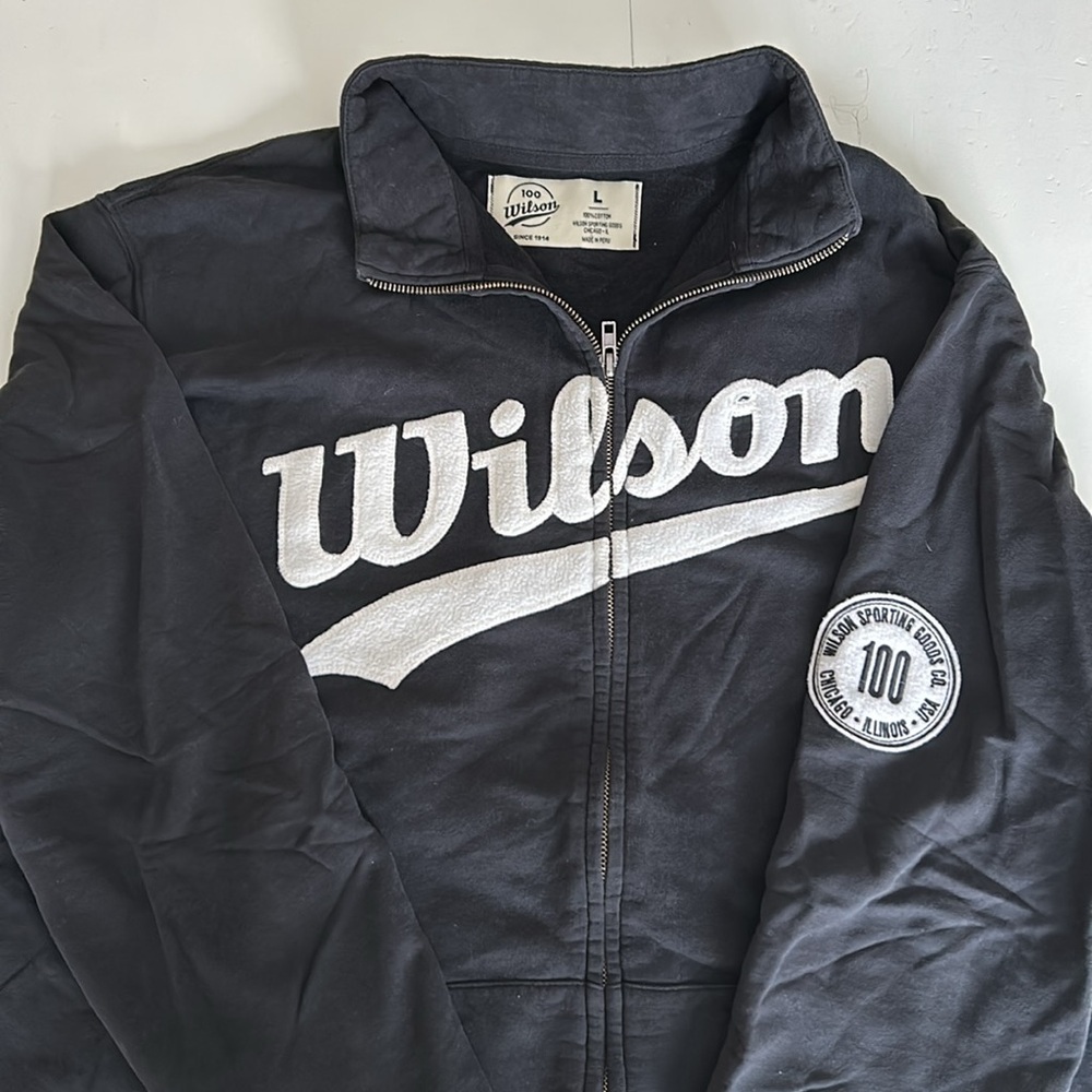 Wilson retro warm up sweatshirt jacket navy blue / white size large men - Picture 4 of 9